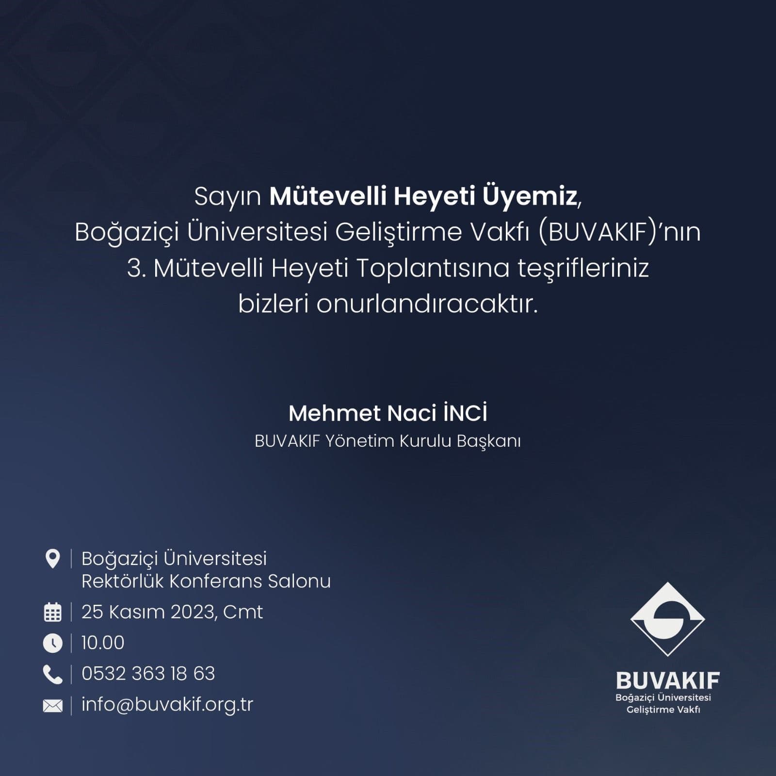Kasım Ayı Olağan Mütevelli Heyeti Toplantısı 2. Çağrısı
